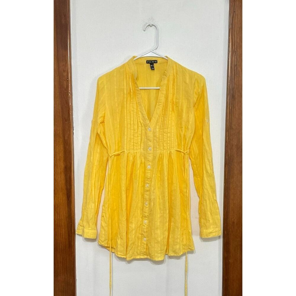 Y2K Style Fang Pintuck Blouse Tunic Button Front Tab Sleeves Size Small Cotton - Picture 4 of 8